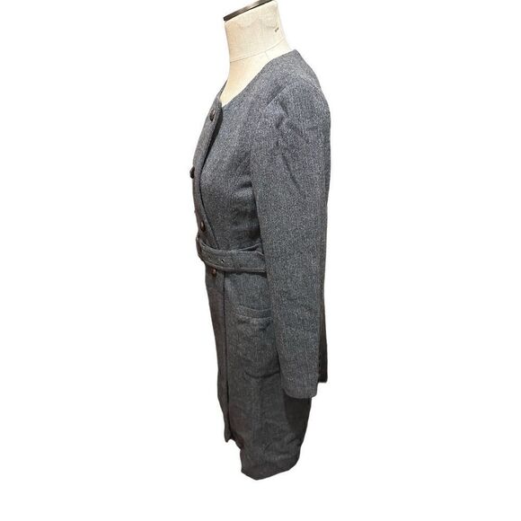 J Crew Double Breasted Wool Blend Gray Belted Collarless Coat Knee Length Size 4 - Picture 5 of 13